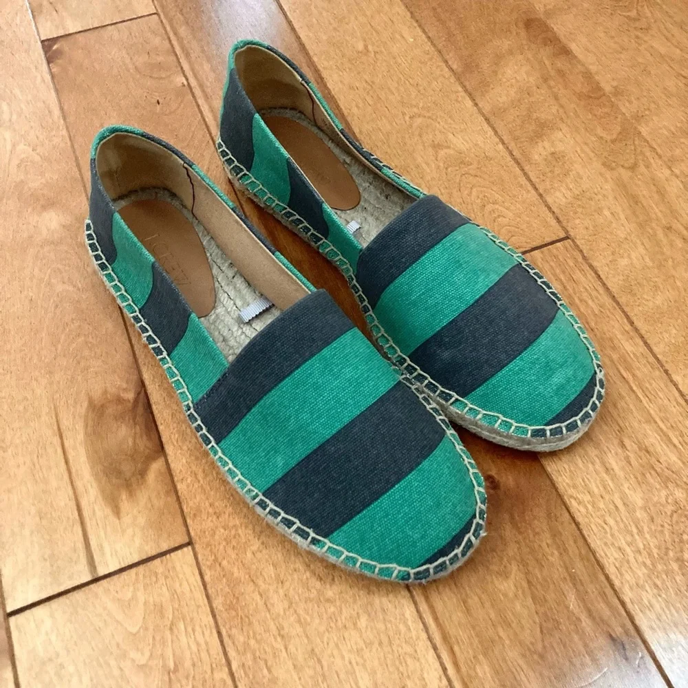 NWOT J.Crew STRIPED CANVAS SLIP-ON ESPADRILLES Green Stripe Size 8.5